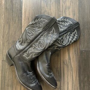 Justin 1409 Black London Calf Cowboy Boots Men's 11B Made in USA Vintage